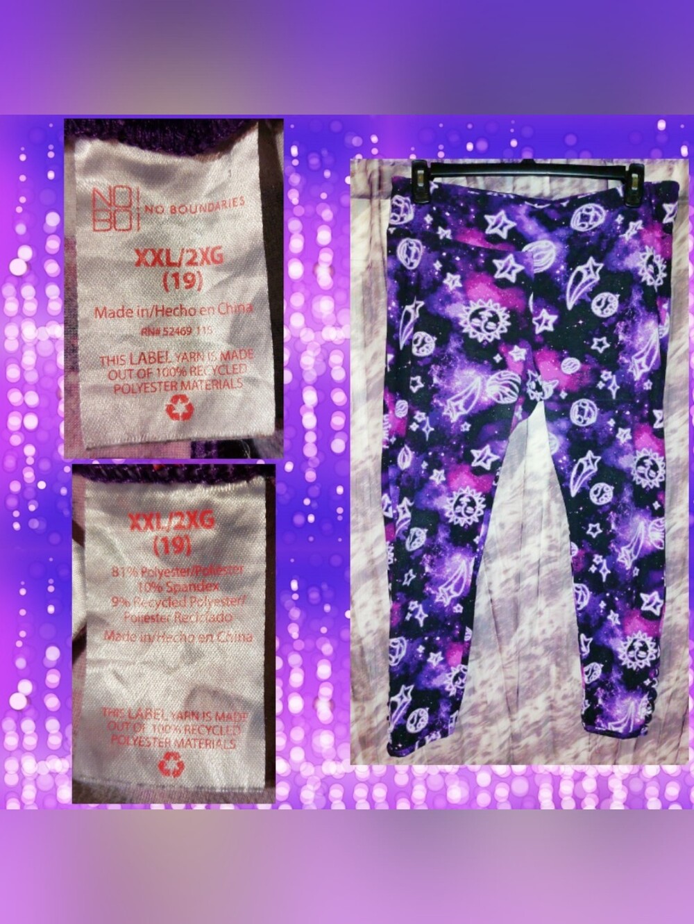No Boundaries Blk/Purple/Multiclr Galaxy Skinny Leg Pull-On Knit Leggings XXL/19